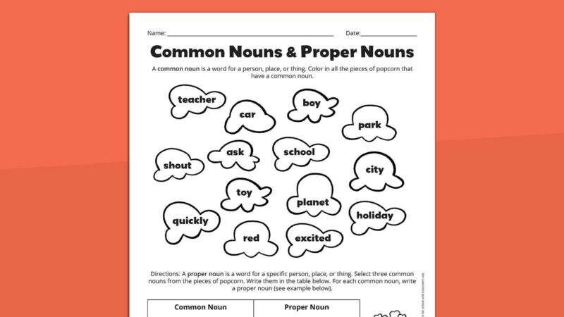 Common and proper nouns worksheet