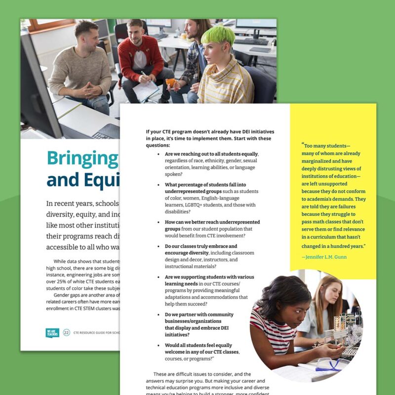 Images of pages from the We Are Teachers career and technical education guide