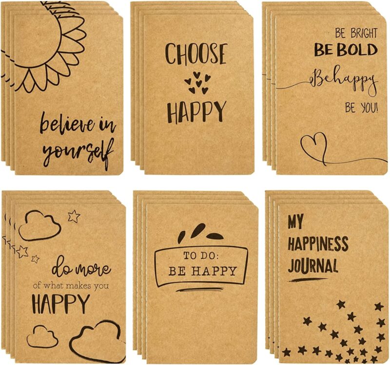 Kraft paper notebooks with positive messages on the front