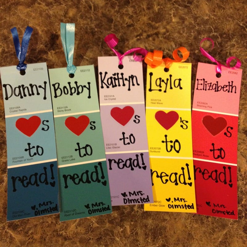 Bookmarks made from paint sample cards