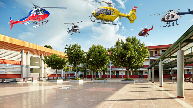 Photo of helicopter parents circling a school